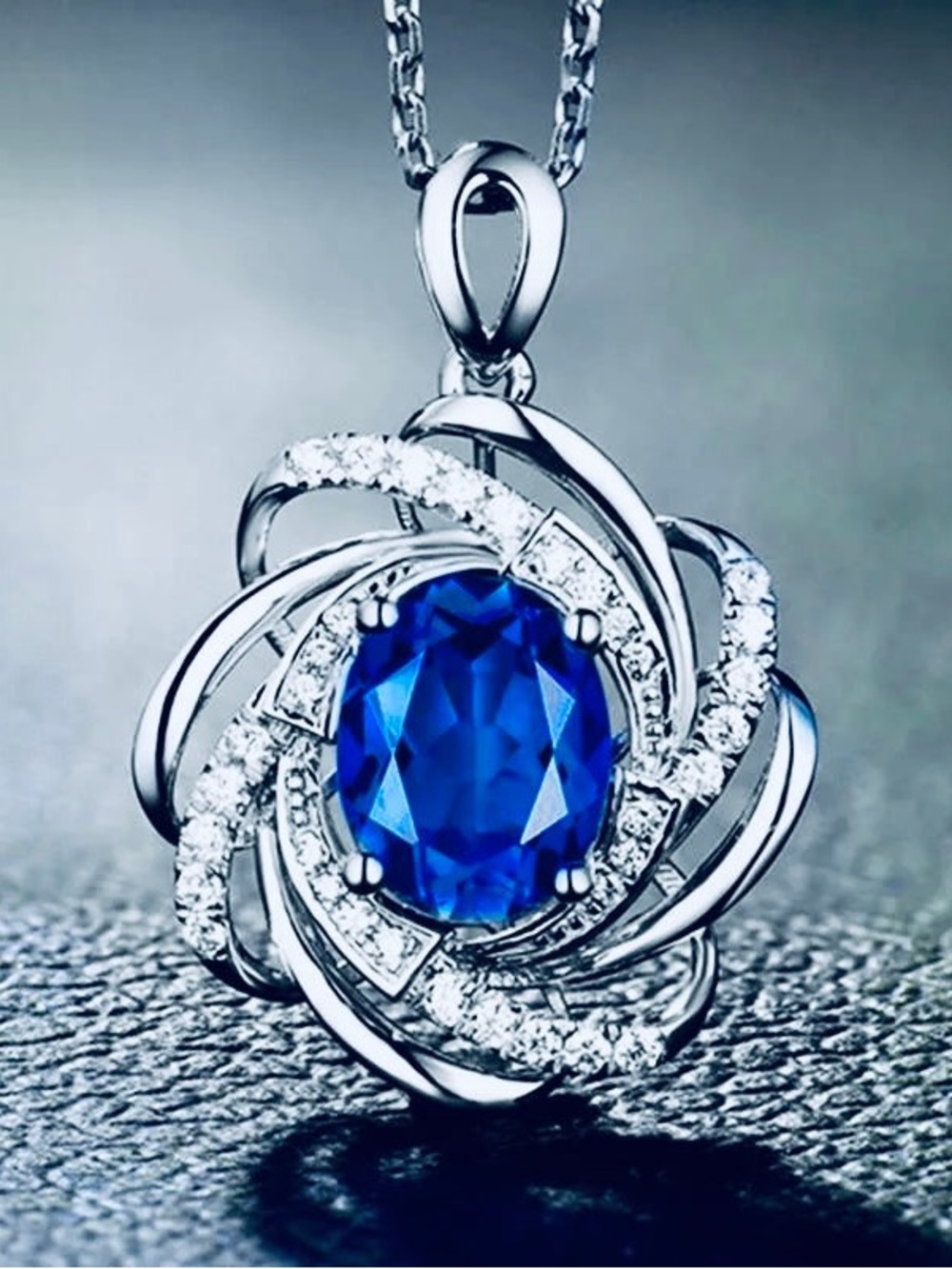 Women’s Silver Necklace with Deep Blue gem